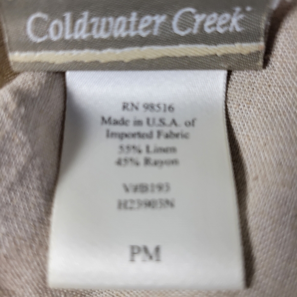 Womans Coldwater Creek Linen Blend Sleeveless Maxi Dress Tan/Khaki Petite MedAC - Picture 6 of 7